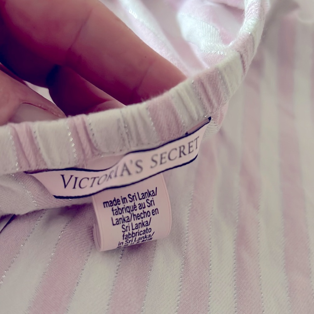 Victorias Secret XL Pajama Lounge Pants Pink & White Striped w/ Silver Thread - Picture 6 of 8